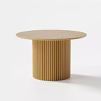 Mesa de comedor redonda de madera de 46 pulgadas, mesa de cocina circular con base de listones de madera, mesas de cena modernas estilo casa de campo para cocina, sala de estar, natural