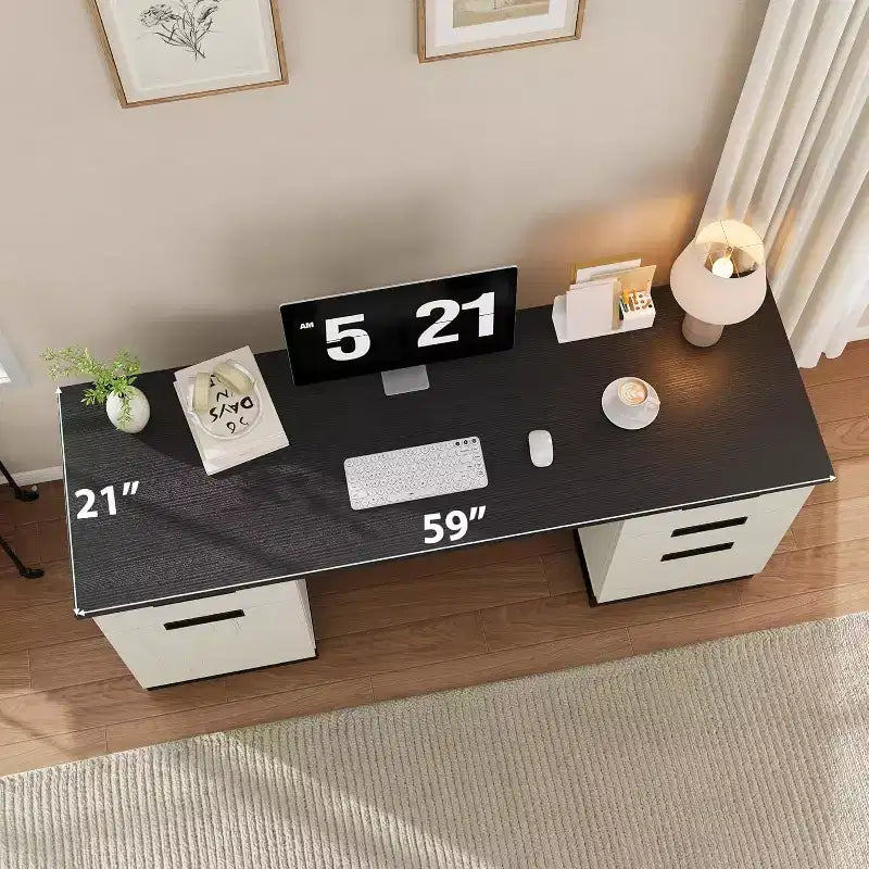 Escritorio ejecutivo de granja de 59 pulgadas con cajón para archivos, gabinete de almacenamiento y 3 cajones, mesa de computadora de madera para trabajar y estudiar