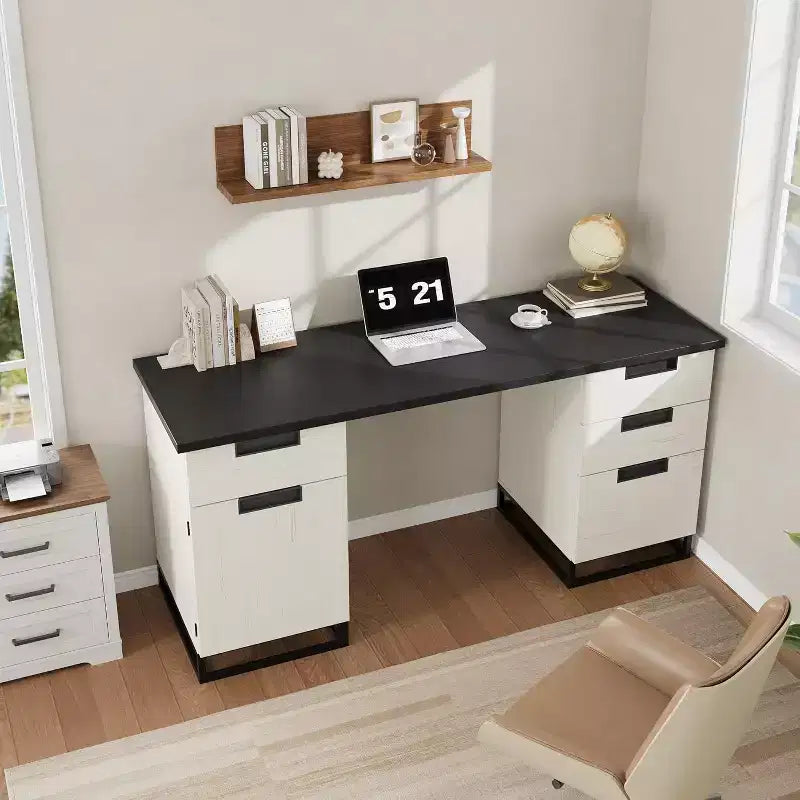 Escritorio ejecutivo de granja de 59 pulgadas con cajón para archivos, gabinete de almacenamiento y 3 cajones, mesa de computadora de madera para trabajar y estudiar