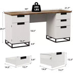 Escritorio ejecutivo de granja de 59 pulgadas con cajón para archivos, gabinete de almacenamiento y 3 cajones, mesa de computadora de madera para trabajar y estudiar