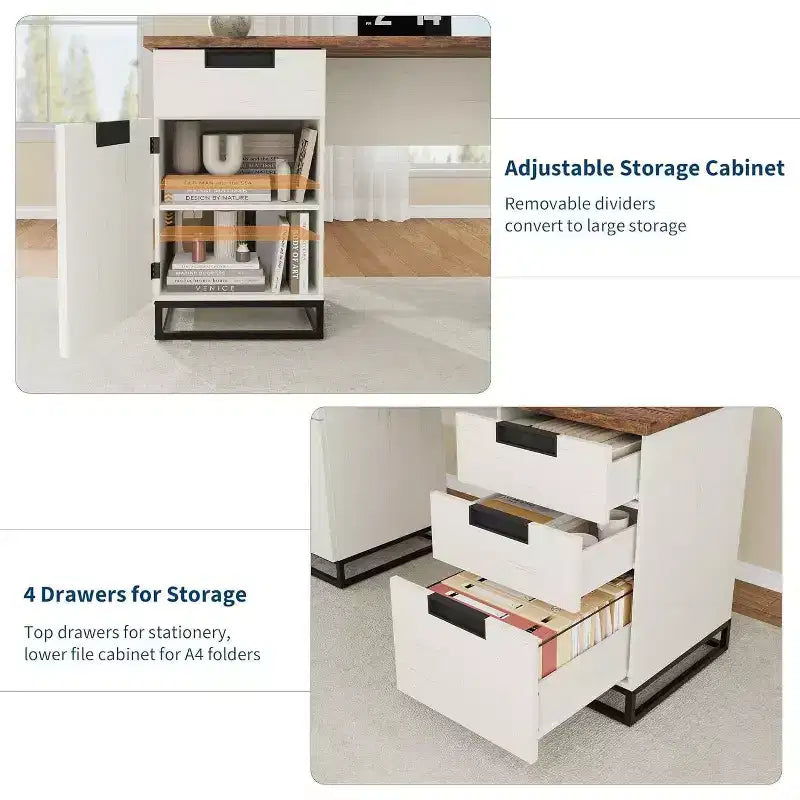 Escritorio ejecutivo de granja de 59 pulgadas con cajón para archivos, gabinete de almacenamiento y 3 cajones, mesa de computadora de madera para trabajar y estudiar