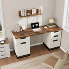 Escritorio ejecutivo de granja de 59 pulgadas con cajón para archivos, gabinete de almacenamiento y 3 cajones, mesa de computadora de madera para trabajar y estudiar