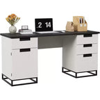 Escritorio ejecutivo de granja de 59 pulgadas con cajón para archivos, gabinete de almacenamiento y 3 cajones, mesa de computadora de madera para trabajar y estudiar