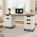 Acekool 59 Farmhouse Executive Desk with File Drawer, Storage Cabinet & 3 Drawers, Wooden Computer Table for Work and Study