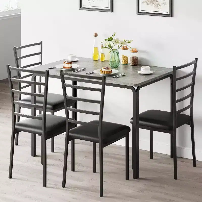 Juego de mesa de cocina para 5 personas, juego de mesa de comedor de madera de 4 piezas con 4 sillas para espacios pequeños, juego de comedor pequeño moderno de altura de mostrador para cocina