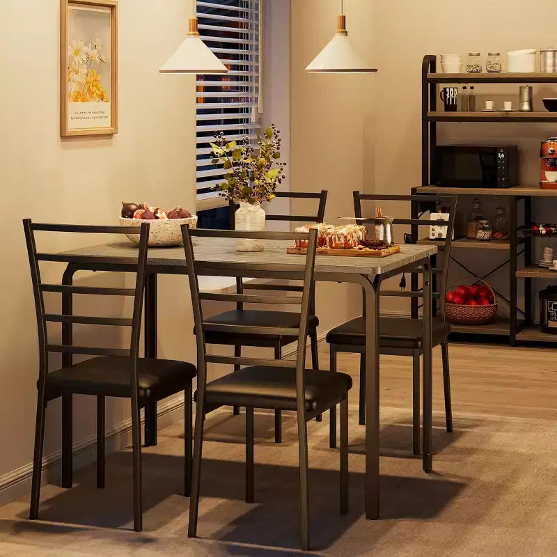 Juego de mesa de cocina para 5 personas, juego de mesa de comedor de madera de 4 piezas con 4 sillas para espacios pequeños, juego de comedor pequeño moderno de altura de mostrador para cocina