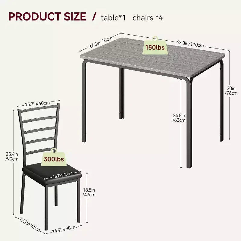 Juego de mesa de cocina para 5 personas, juego de mesa de comedor de madera de 4 piezas con 4 sillas para espacios pequeños, juego de comedor pequeño moderno de altura de mostrador para cocina