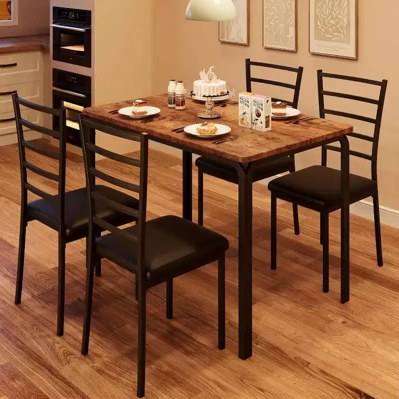 Juego de mesa de cocina para 5 personas, juego de mesa de comedor de madera de 4 piezas con 4 sillas para espacios pequeños, juego de comedor pequeño moderno de altura de mostrador para cocina