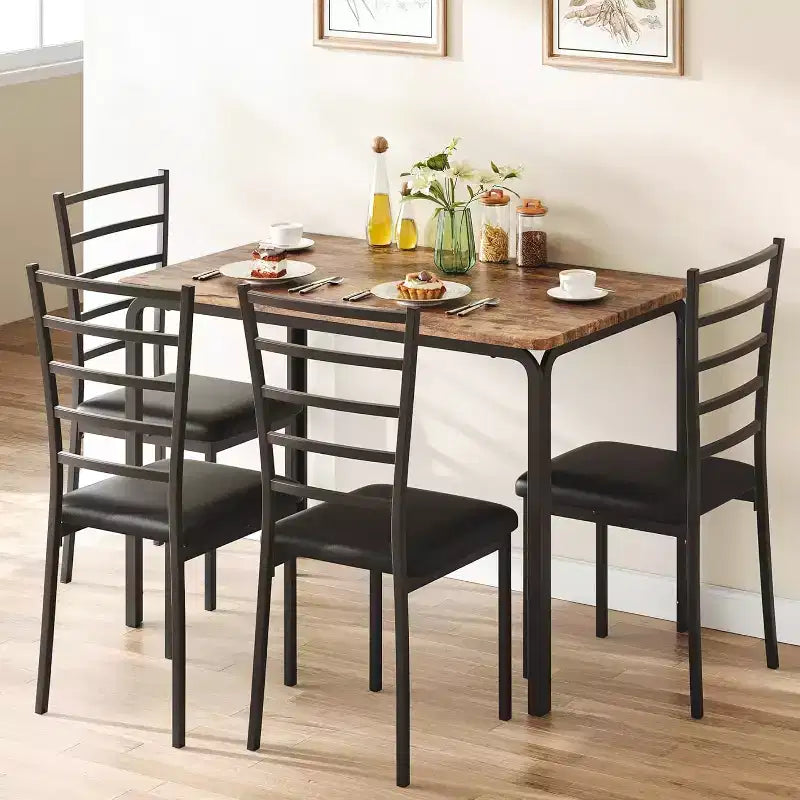 Juego de mesa de cocina para 5 personas, juego de mesa de comedor de madera de 4 piezas con 4 sillas para espacios pequeños, juego de comedor pequeño moderno de altura de mostrador para cocina