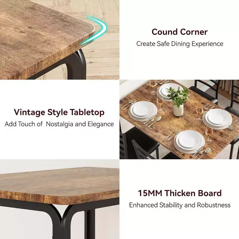 Juego de mesa de cocina para 5 personas, juego de mesa de comedor de madera de 4 piezas con 4 sillas para espacios pequeños, juego de comedor pequeño moderno de altura de mostrador para cocina