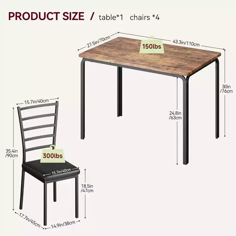 Juego de mesa de cocina para 5 personas, juego de mesa de comedor de madera de 4 piezas con 4 sillas para espacios pequeños, juego de comedor pequeño moderno de altura de mostrador para cocina