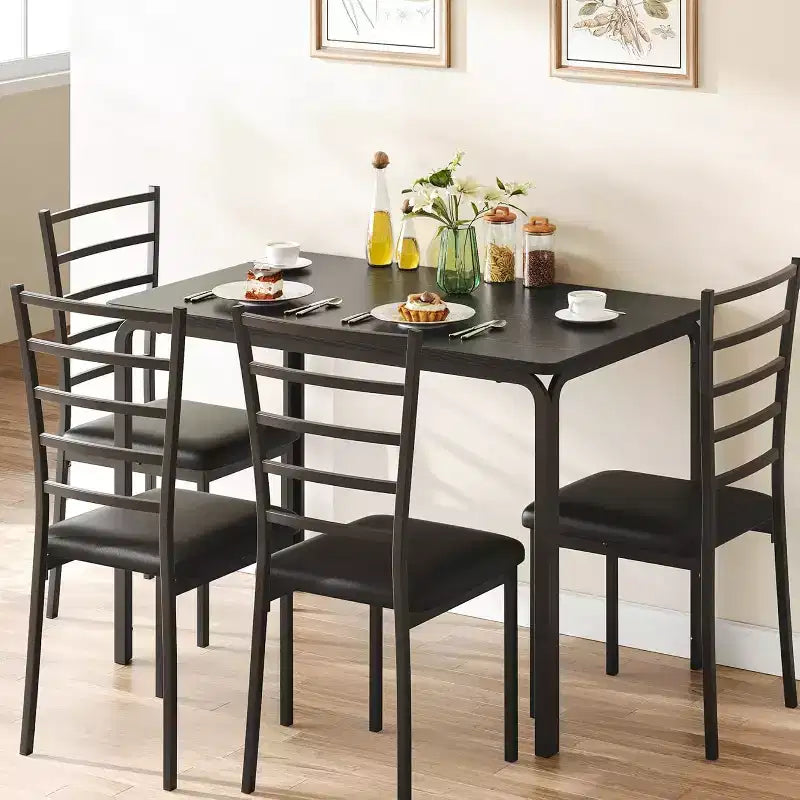 Juego de mesa de cocina para 5 personas, juego de mesa de comedor de madera de 4 piezas con 4 sillas para espacios pequeños, juego de comedor pequeño moderno de altura de mostrador para cocina