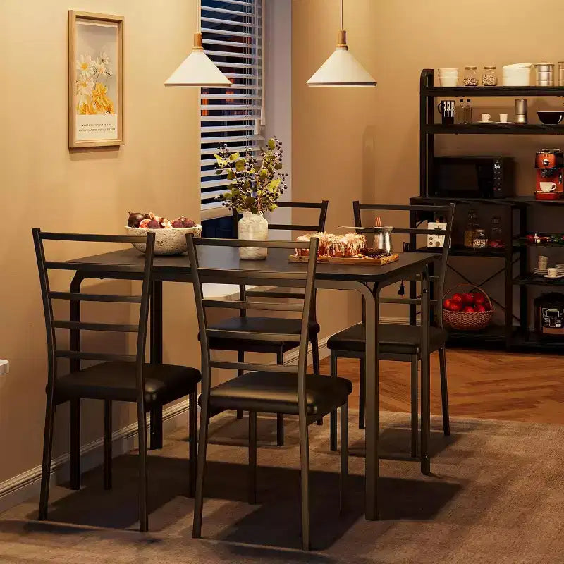 Juego de mesa de cocina para 5 personas, juego de mesa de comedor de madera de 4 piezas con 4 sillas para espacios pequeños, juego de comedor pequeño moderno de altura de mostrador para cocina