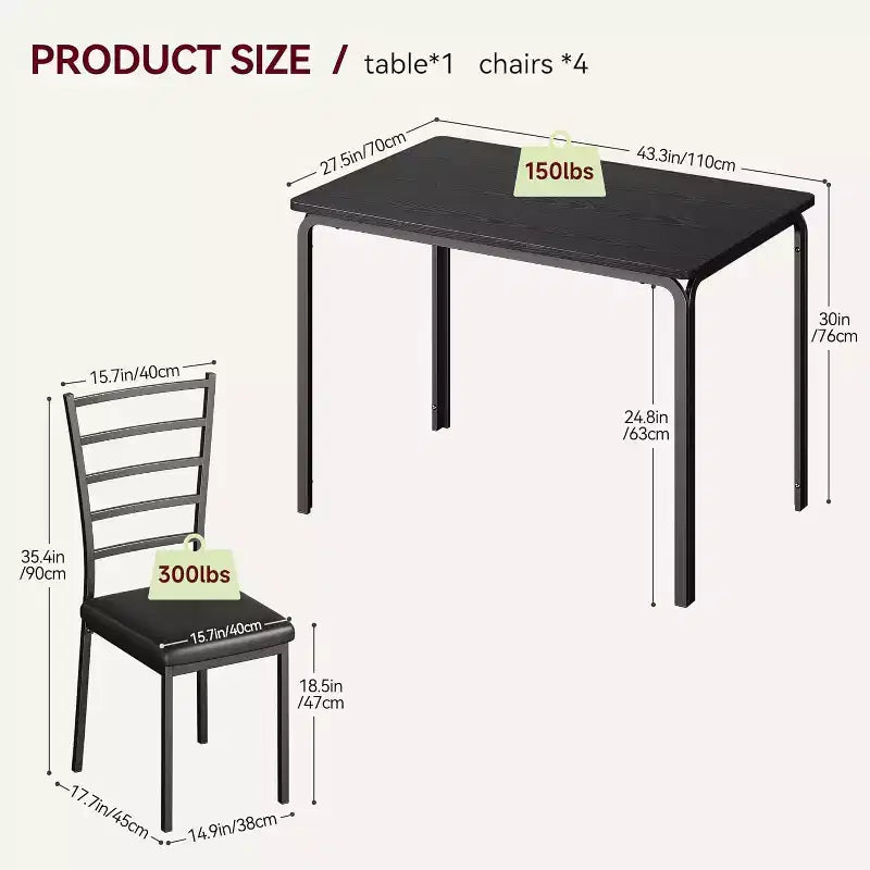Juego de mesa de cocina para 5 personas, juego de mesa de comedor de madera de 4 piezas con 4 sillas para espacios pequeños, juego de comedor pequeño moderno de altura de mostrador para cocina