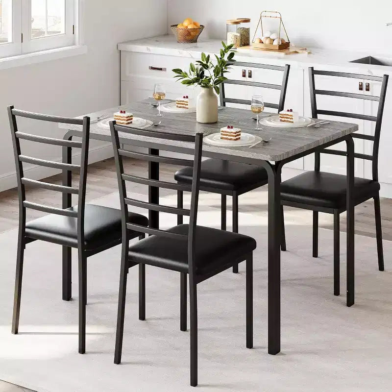 Juego de mesa de cocina para 5, juego de mesa de comedor de madera de 4 piezas con 4 sillas para espacios pequeños, juego de comedor pequeño moderno a la altura de la encimera para la cocina