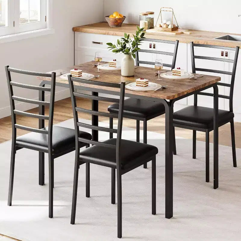 Juego de mesa de cocina para 5, juego de mesa de comedor de madera de 4 piezas con 4 sillas para espacios pequeños, juego de comedor pequeño moderno a la altura de la encimera para la cocina