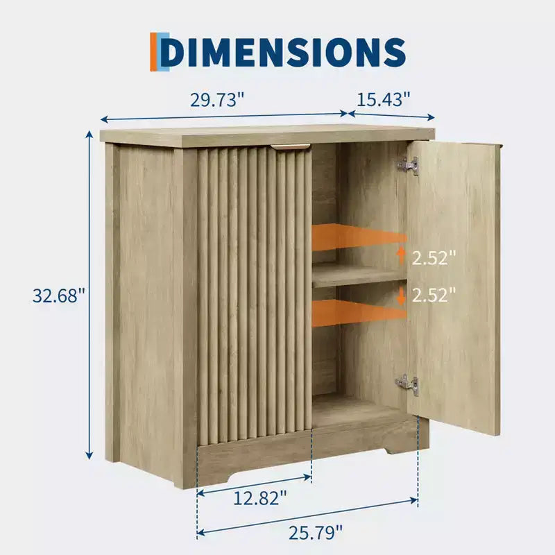 32.68 Aparador de buffet acanalado, aparador moderno de madera con puertas y estantes para sala de estar, cocina, comedor, pasillo