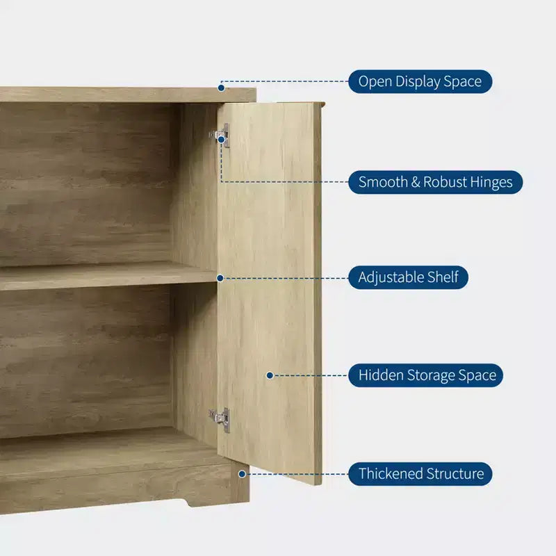 32.68 Aparador de buffet acanalado, aparador moderno de madera con puertas y estantes para sala de estar, cocina, comedor, pasillo