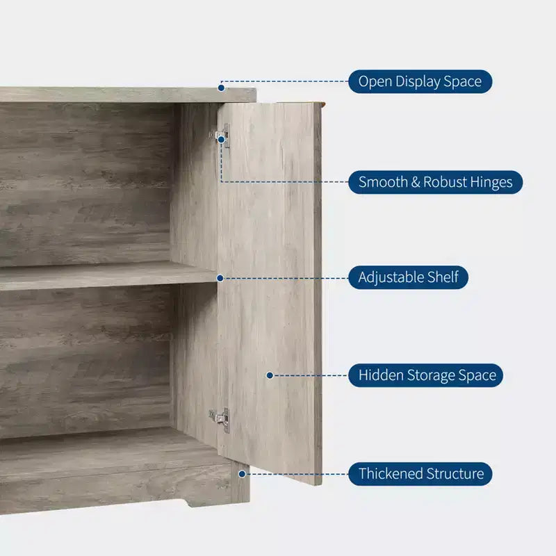 32.68 Aparador de buffet acanalado, aparador moderno de madera con puertas y estantes para sala de estar, cocina, comedor, pasillo