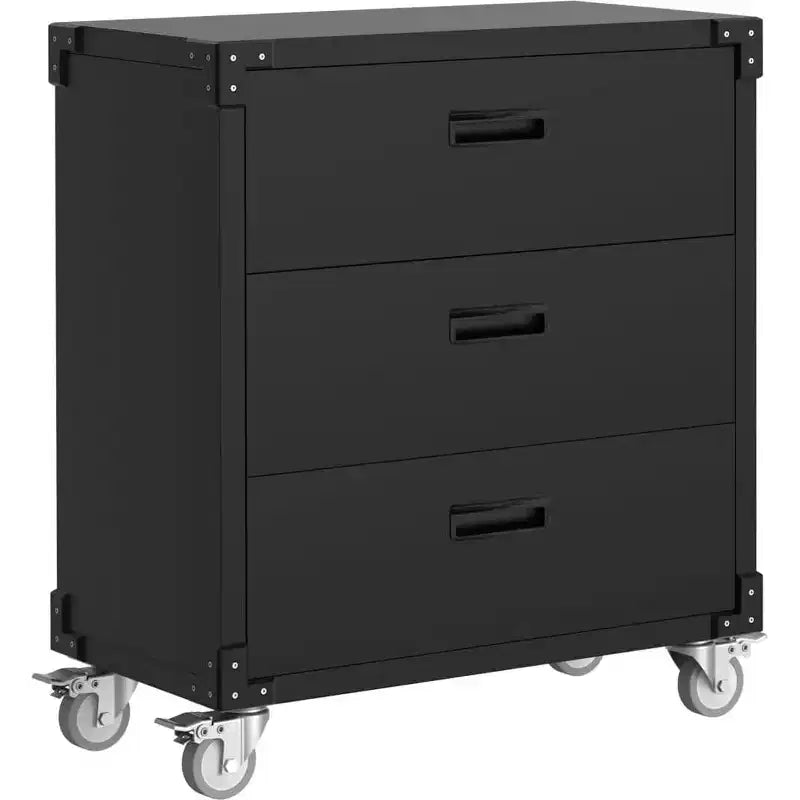 3-Drawer Heavy-Duty Rolling Tool Cabinet - Mobile Metal Workbench with Wheels for Garage, Warehouse, Basement & Workshop (Black)