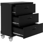Gabinete de herramientas rodante de alta resistencia de 3 cajones - Banco de trabajo de metal móvil con ruedas para garaje, almacén, sótano y taller (negro)
