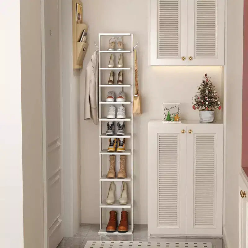 Tree City - 62'' Tall 10-Tier Slim Shoe Rack with Side Hooks for Entryway, Bedroom & Closet,Holds 10-20 Pairs