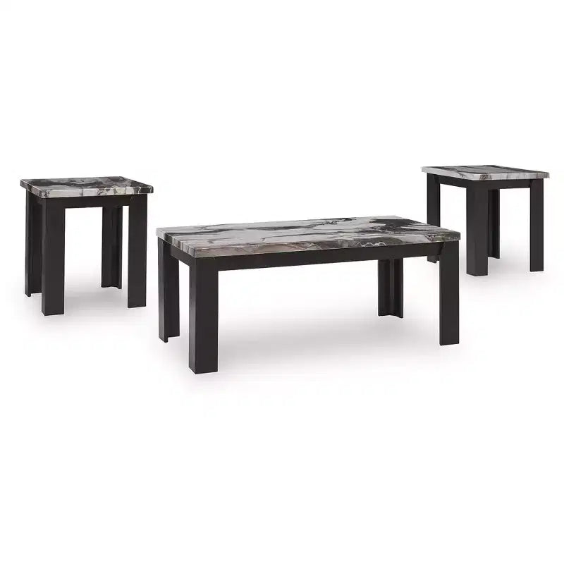 Signature Design by Ashley Jazmore 3-Piece Coffee Table Set with End Tables - Dark Brown/Faux Marble Finish