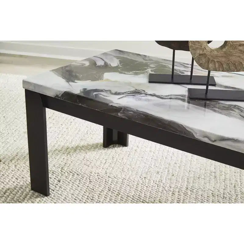 Juego de mesa de centro de 3 piezas con mesas auxiliares - Acabado en marrón oscuro/imitación mármol