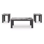 Juego de mesa de centro de 3 piezas con mesas auxiliares - Acabado en marrón oscuro/imitación mármol