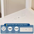 Cama alta individual con escritorio, 4 cajones grandes de tela y estantes abiertos, cama alta de metal resistente con luces LED, tomas de corriente, no necesita somier