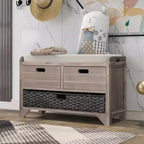 Banco de almacenamiento Hansen de madera de acacia con cajones y cesta extraíble