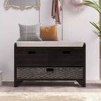 GDFStudio Hansen Acacia Wood Storage Bench with Drawers and Removable Basket