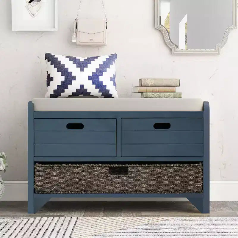 Banco de almacenamiento Hansen de madera de acacia con cajones y cesta extraíble