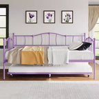 Sofá Cama Doble de Metal con Cama Nido, Sofá Cama Individual con Cama Nido Extraíble y Cabecero, Estructura de Sofá Cama de Metal con Soporte de Láminas de Acero