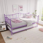Sofá Cama Doble de Metal con Cama Nido, Sofá Cama Individual con Cama Nido Extraíble y Cabecero, Estructura de Sofá Cama de Metal con Soporte de Láminas de Acero