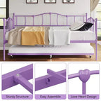 Sofá Cama Doble de Metal con Cama Nido, Sofá Cama Individual con Cama Nido Extraíble y Cabecero, Estructura de Sofá Cama de Metal con Soporte de Láminas de Acero
