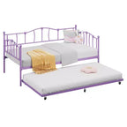 Sofá Cama Doble de Metal con Cama Nido, Sofá Cama Individual con Cama Nido Extraíble y Cabecero, Estructura de Sofá Cama de Metal con Soporte de Láminas de Acero
