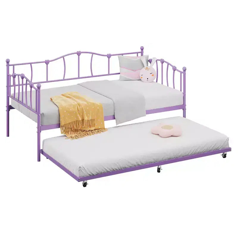 Sofá Cama Doble de Metal con Cama Nido, Sofá Cama Individual con Cama Nido Extraíble y Cabecero, Estructura de Sofá Cama de Metal con Soporte de Láminas de Acero