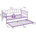 Sofá Cama Doble de Metal con Cama Nido, Sofá Cama Individual con Cama Nido Extraíble y Cabecero, Estructura de Sofá Cama de Metal con Soporte de Láminas de Acero