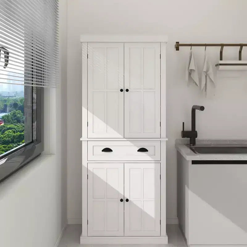 AndMakers White Wood 29.92 in. Pantry Cabinet with Adjustable Shelves