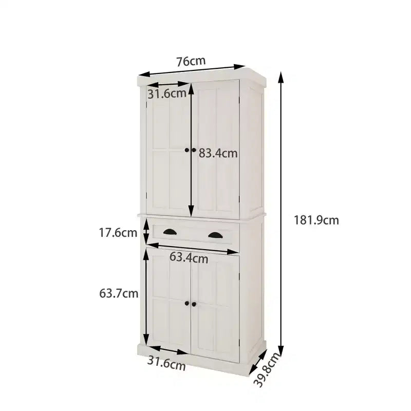 Mueble de despensa de madera blanca de 29.92 pulgadas con estantes ajustables