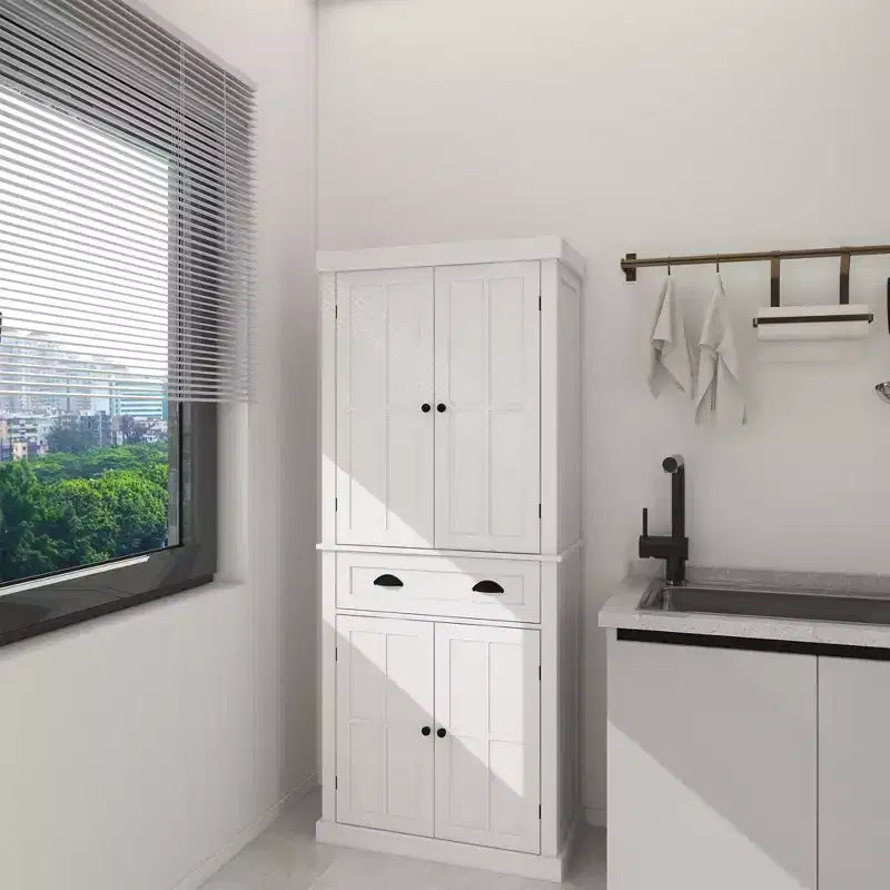 Mueble de despensa de madera blanca de 29.92 pulgadas con estantes ajustables