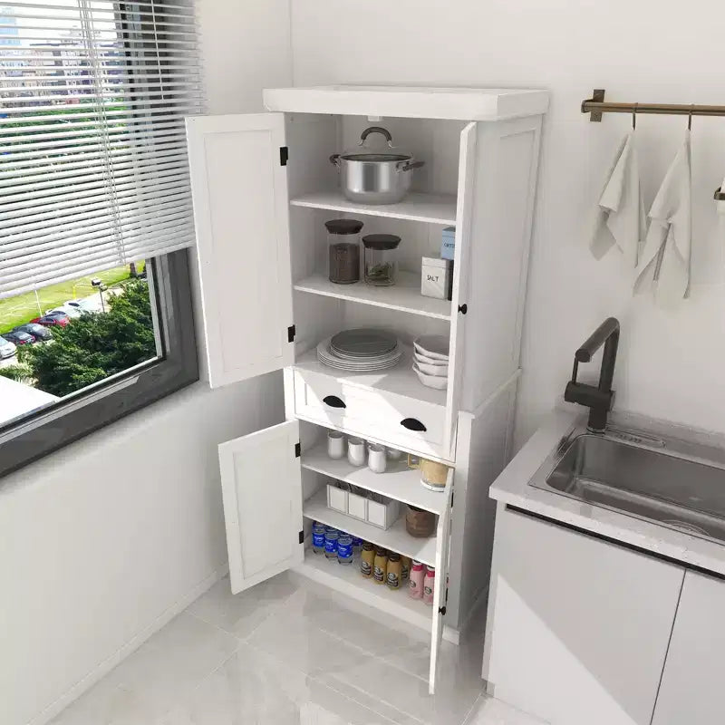 Mueble de despensa de madera blanca de 29.92 pulgadas con estantes ajustables