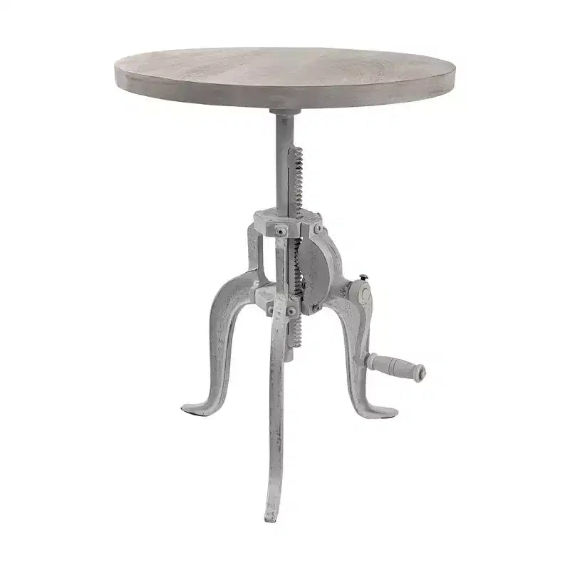 HomeRoots 19 White Solid Wood and Iron Height Adjustable Round End Table