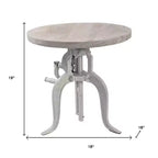 Mesa auxiliar redonda de altura ajustable de madera maciza blanca y hierro de 19