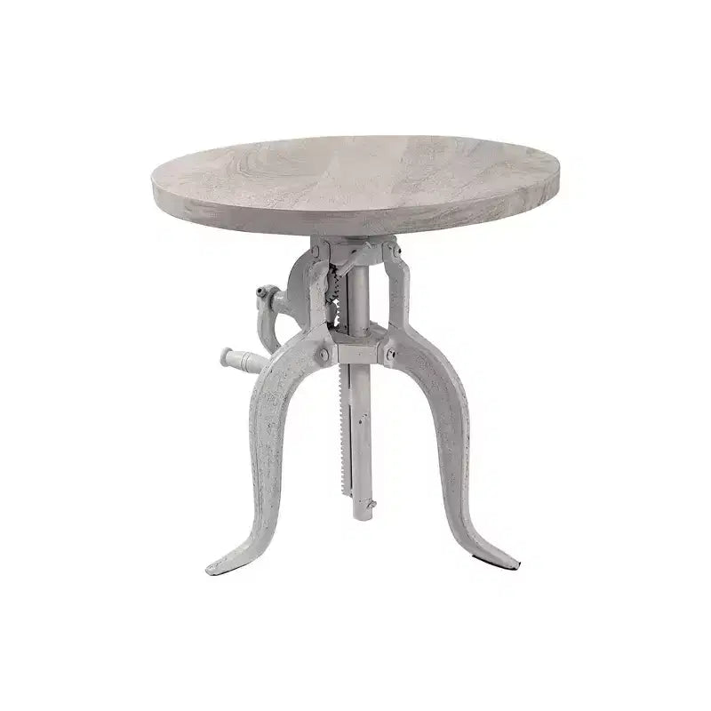 Mesa auxiliar redonda de altura ajustable de madera maciza blanca y hierro de 19