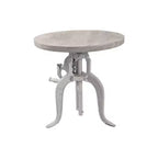 Mesa auxiliar redonda de altura ajustable de madera maciza blanca y hierro de 19