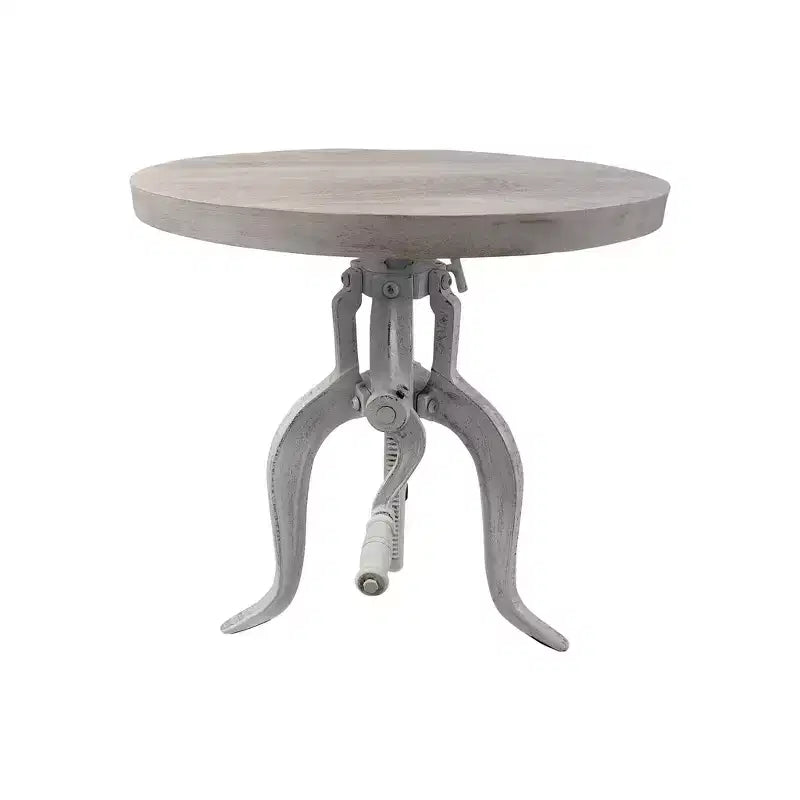 Mesa auxiliar redonda de altura ajustable de madera maciza blanca y hierro de 19