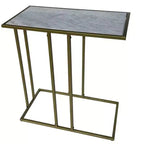 HomeRoots 26 White and Antiqued Gold Marble and Iron Frame End Table