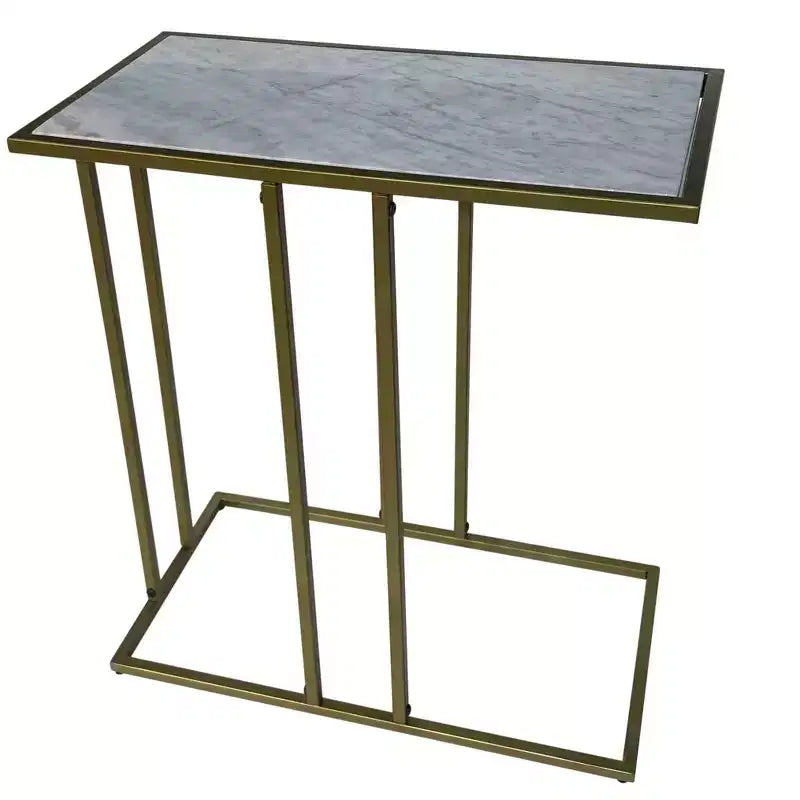 HomeRoots 26 White and Antiqued Gold Marble and Iron Frame End Table